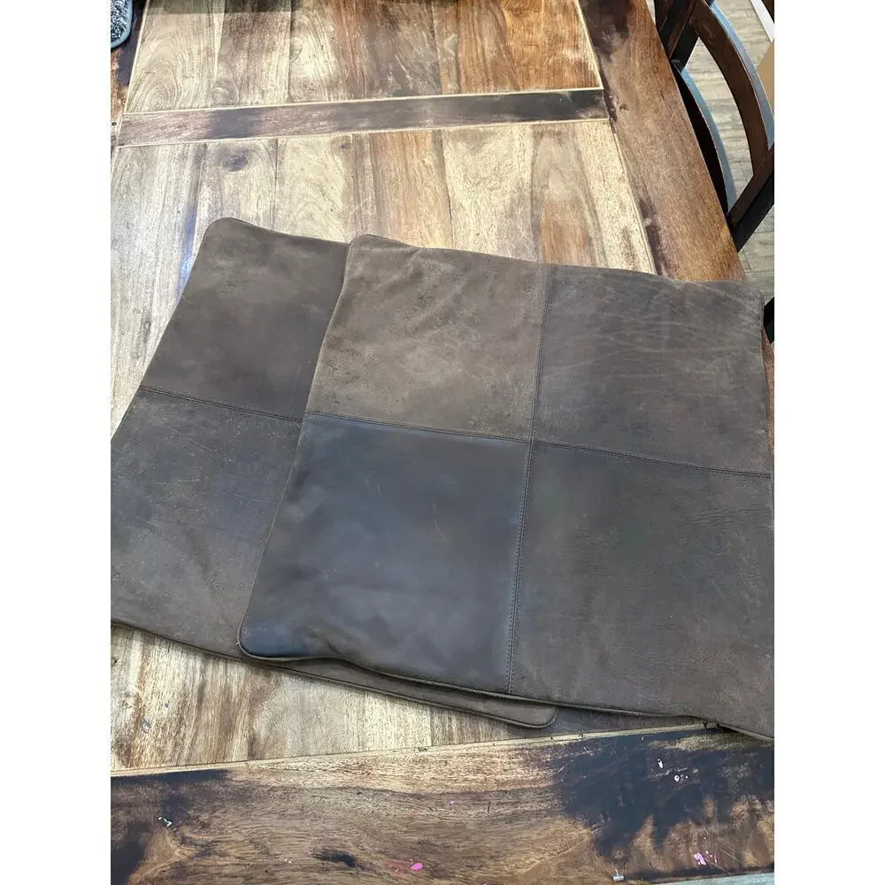 Restoration Hardware 22’ Brown 100% suede Leather Pillow Covers